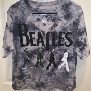 Cropped Tie Dye Beatles Shirt with Front Cut Out